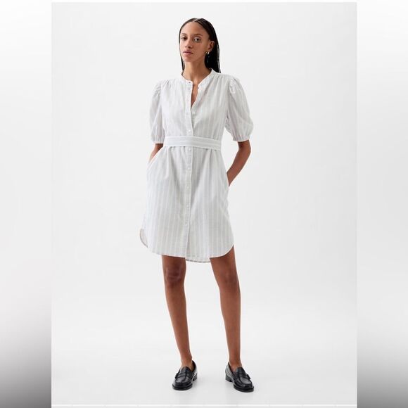 GAP Linen Blend Puff Sleeve Mini Shirtdress - Picture 2 of 8